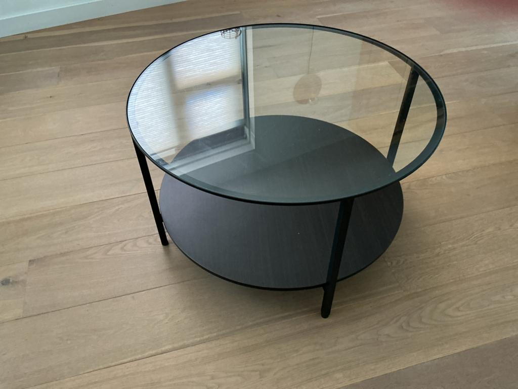 Glazen Salontafel met Zwarte Poten, Ophalen, Gebruikt, Rond, Glas