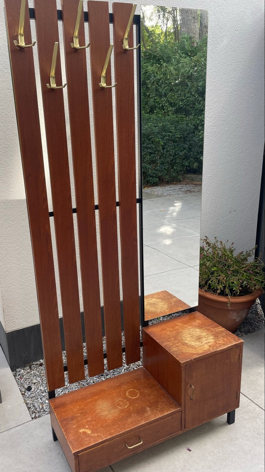 Vintage kapstok met spiegel en opbergruimte, Huis en Inrichting, Woonaccessoires | Kapstokken, Ophalen, Gebruikt, Staande kapstok