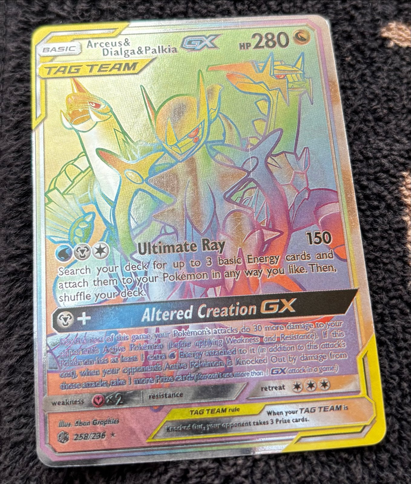 Pokémon Kaart Arceus & Dialga & Palkia GX TAG TEAM, Ophalen of Verzenden, Zo goed als nieuw, Losse kaart, Foil