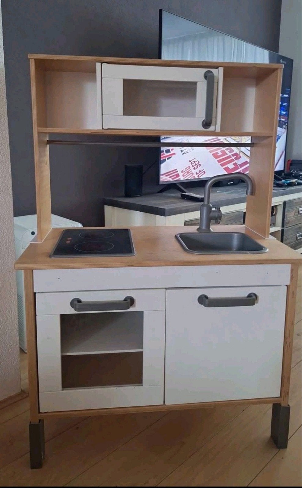 Houten kinderkeuken met magnetron en kookplaat, Ophalen, Gebruikt, Hout, Speelkeuken
