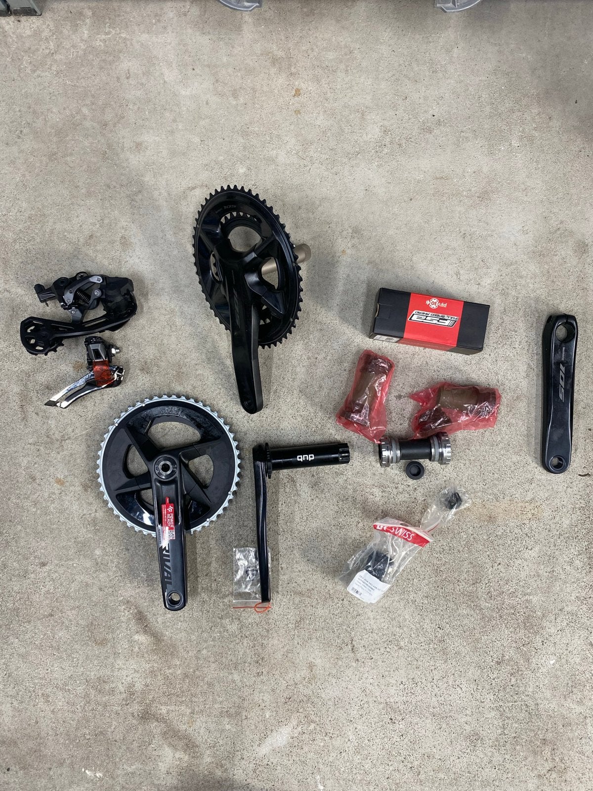 Diverse fietscomponenten: Crankstellen, Derailleurs, Remmen, Crankstel of Pedalen, Gebruikt, Ophalen of Verzenden, Aluminium