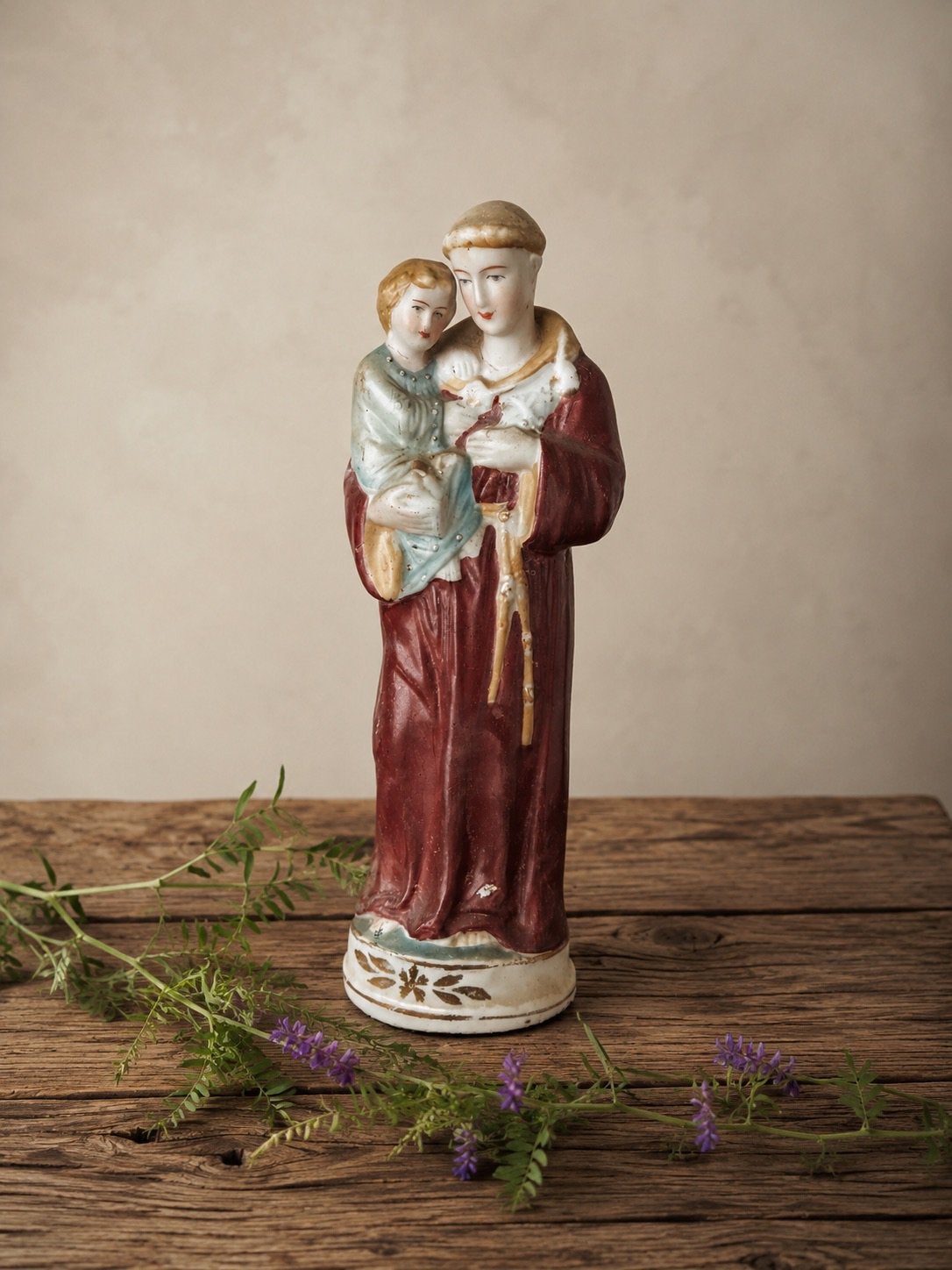 Antiek – Sint Antonius met Kindje Jezus – 23 cm, Ophalen of Verzenden