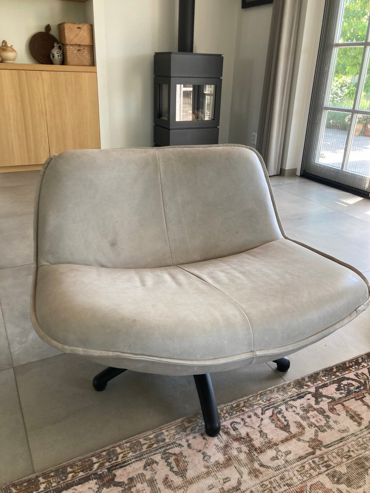 Comfortabele draaibare lounge fauteuil - Greige, Ophalen, Gebruikt, Overige kleuren, Metaal