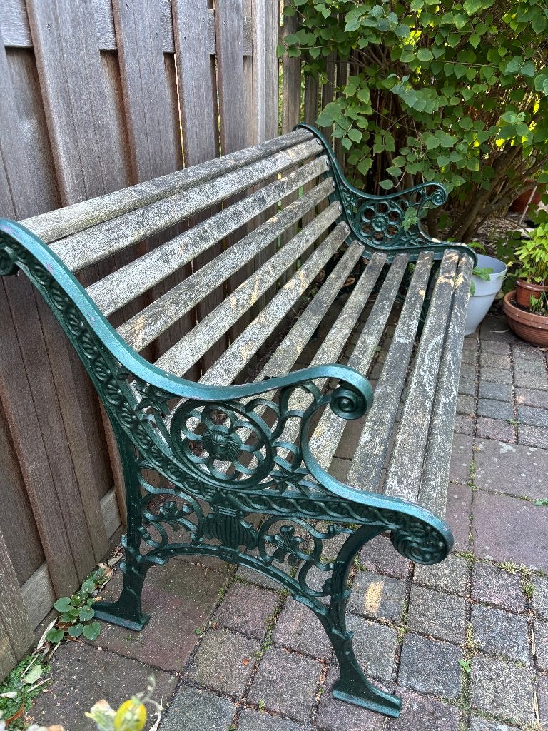 tuinbank met gietijzeren zijkanten, Ophalen, Gebruikt, Overige materialen