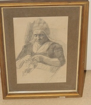 Tekening Jacoba Surie    134524, Antiek en Kunst, Kunst | Schilderijen | Klassiek, Achter glas, Nederlandse school, Portret of Personen