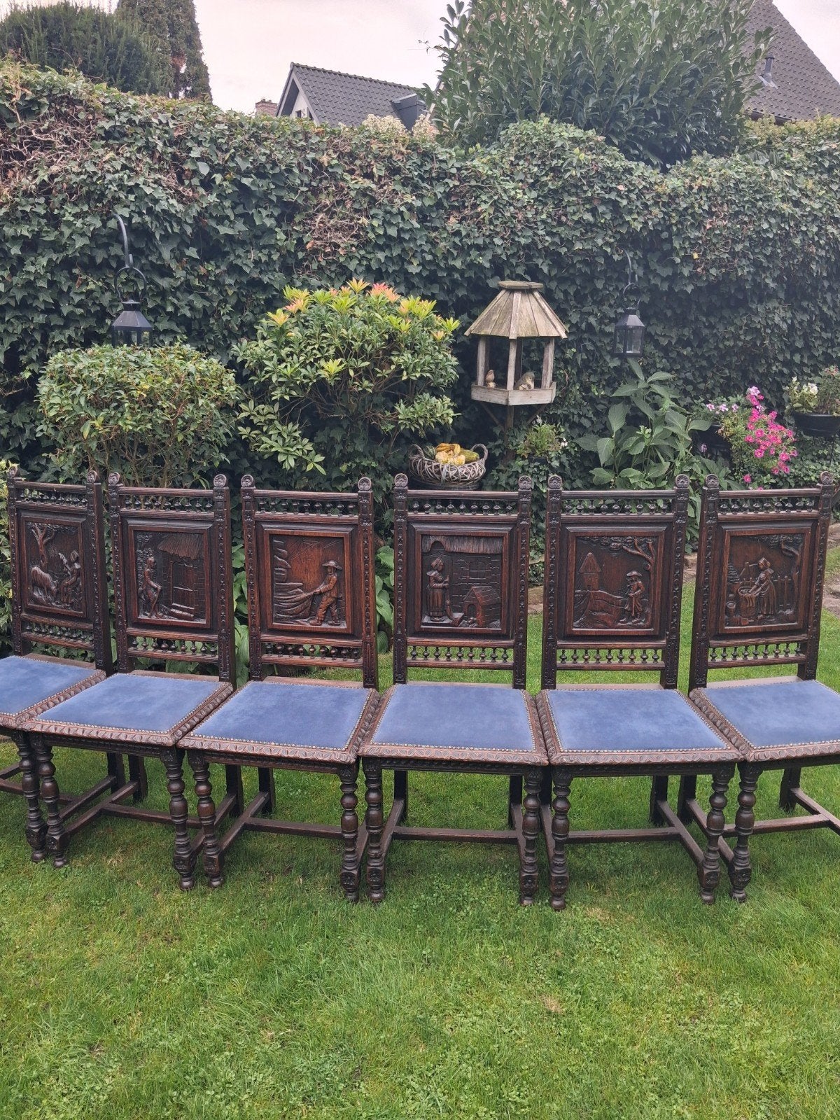 zwaar donker eiken antieketafen met stoelen, Ophalen