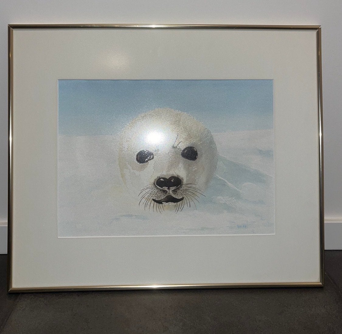 Prachtig handgeschilderd schilderij van een zeehond, Antiek en Kunst, Ophalen of Verzenden, Handgeschilderd, Dieren
