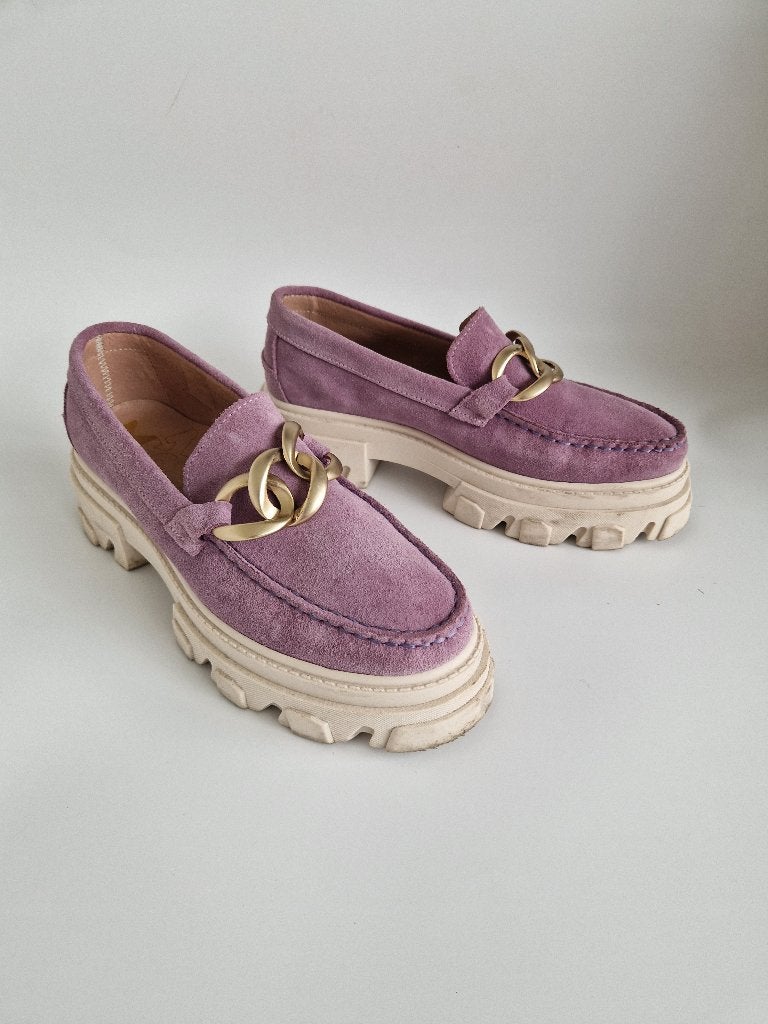 Post Xchange instappers. Maat 39, Lila/suede, Overige kleuren, Nijmegen, Instappers, Verhip-vintage.nl