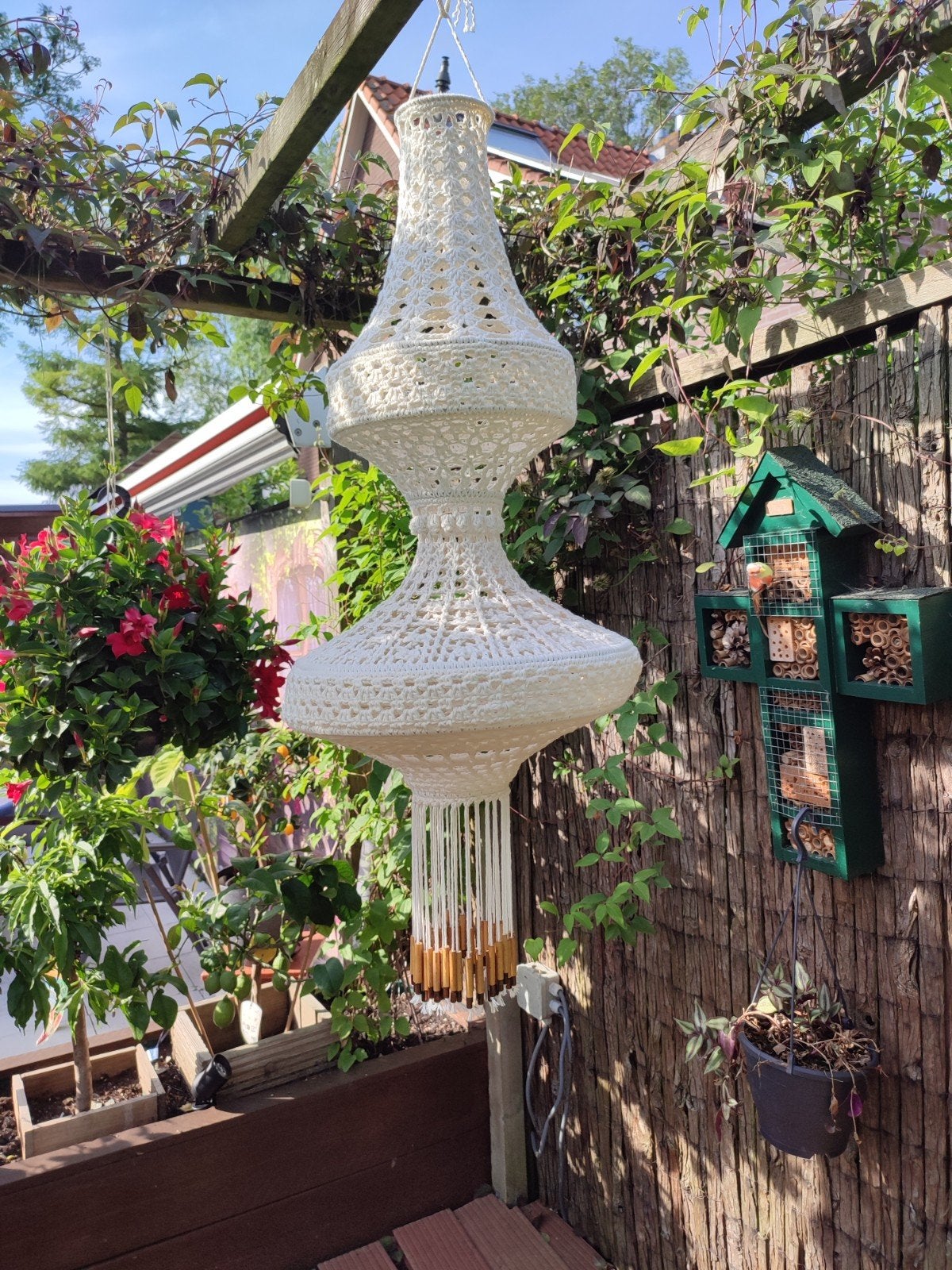 Nieuwe gehaakte Ibiza stijl kroonluchter van katoen, Nieuw, Ophalen of Verzenden, Ibiza stijl, 75 cm of meer