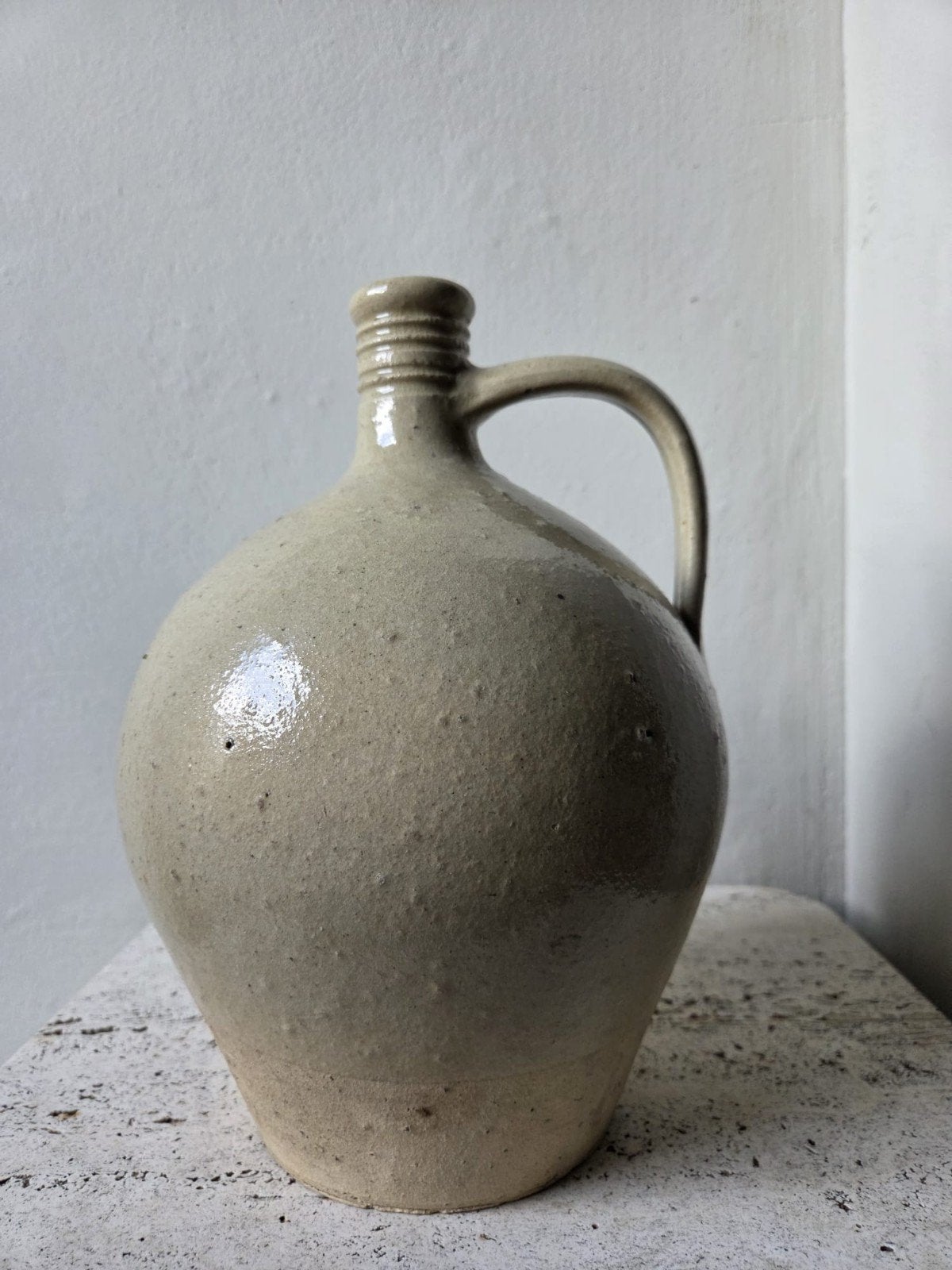 Oude Frans brocante aardewerk gres kruik, naturel, beige, Antiek en Kunst, Curiosa en Brocante, Ophalen of Verzenden