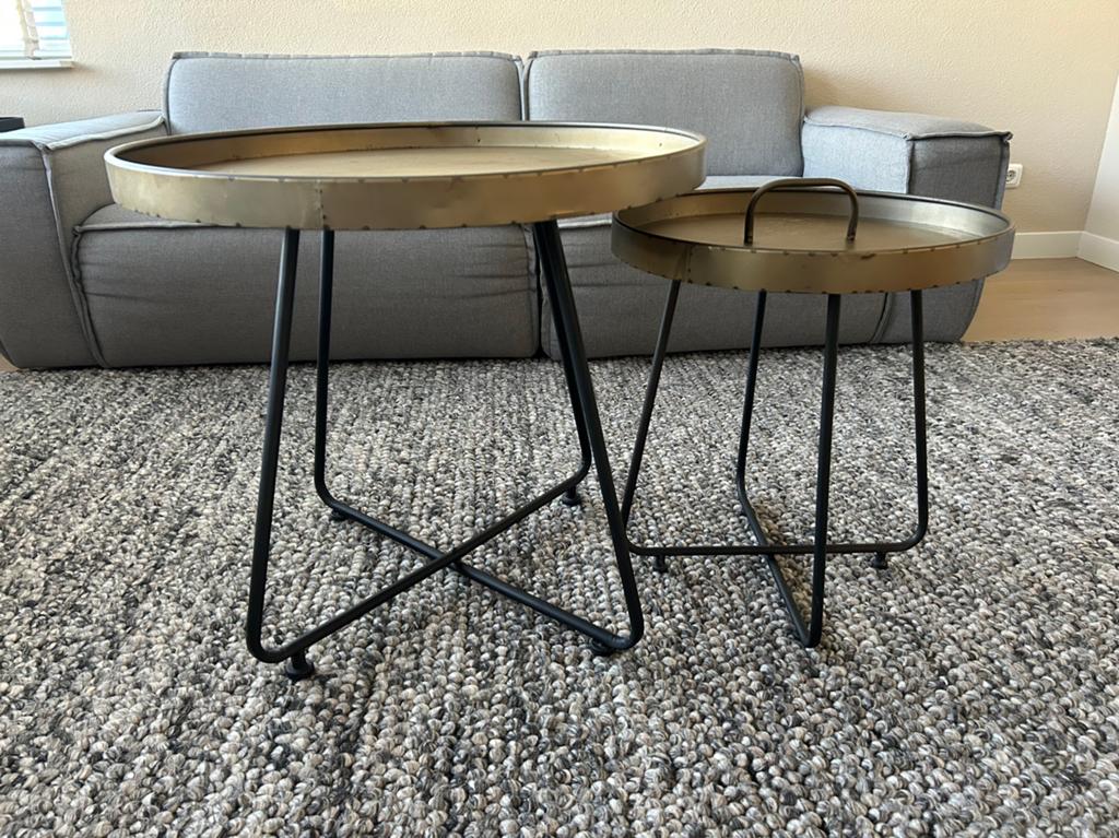 Twee leuke, bronzen salontafels/bijzettafeltjes, Huis en Inrichting, Tafels | Bijzettafels, Ophalen, Gebruikt, Rond