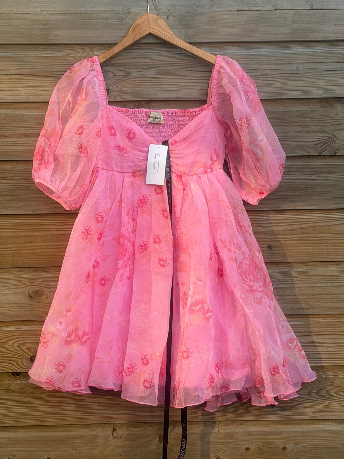 Roze organza mini jurk met bloemenprint, maat S, Kleding | Dames, Jurken, Nieuw, Maat 36 (S), Roze, Boven de knie, Ophalen of Verzenden