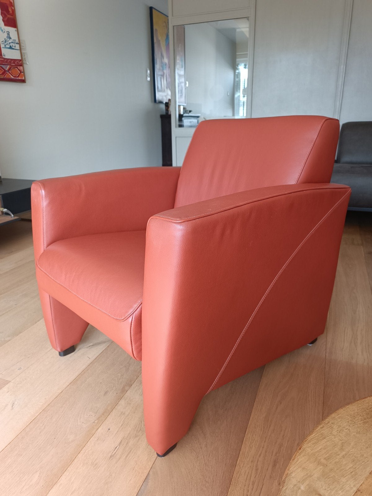 Set van twee terra Montel leren fauteuils, zo goed als nieuw, Huis en Inrichting, Fauteuils, Ophalen of Verzenden, Zo goed als nieuw
