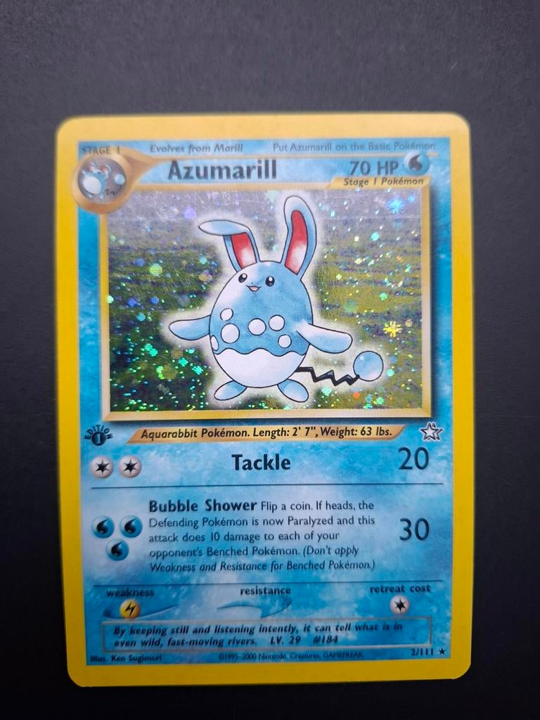Azumarill 3/111 1st edition holo + Swirl, Ophalen of Verzenden, Zo goed als nieuw, Losse kaart, Foil