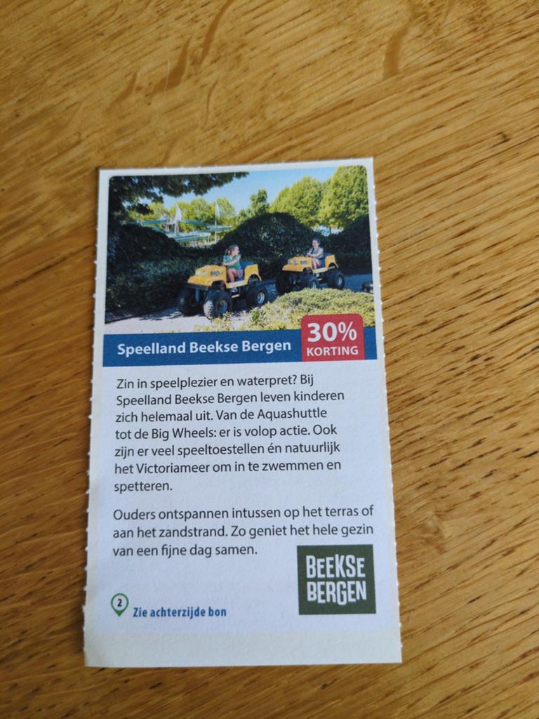 Kortingsbon voor Speelland Beekse Bergen, 30 % korting, Tickets en Kaartjes, Drie personen of meer, Kortingskaart