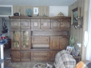 Oude Eiken Wandkast uit de 70e jaren, Huis en Inrichting, Kasten | Wandmeubels, Ophalen, Glas, Gebruikt, Met deur(en)
