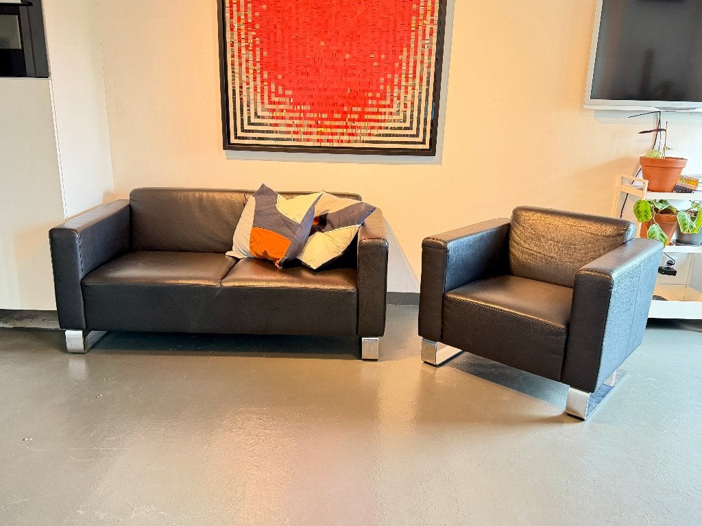 Brühl & Sippold leren 2-zitsbank + fauteuil – design, Gebruikt, Leer, 150 tot 200 cm, Tweepersoons