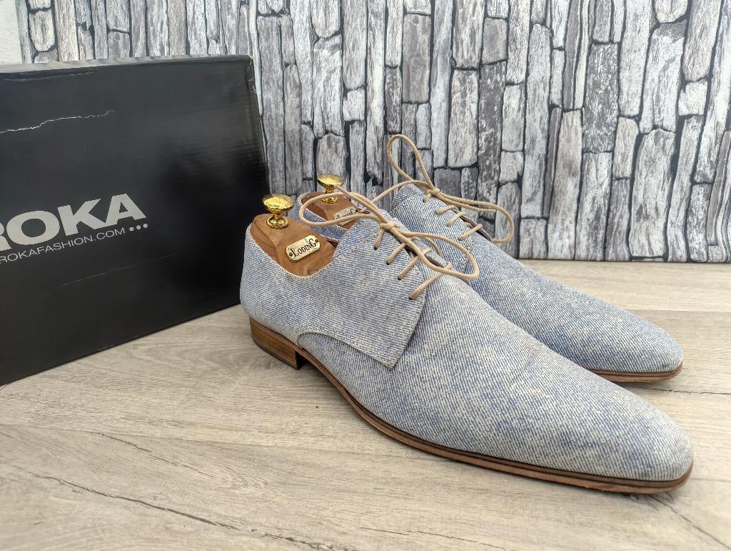 Roka lichtblauwe herenschoenen - Maat 43, Kleding | Heren, Roka, Zo goed als nieuw, Veterschoenen, Verzenden