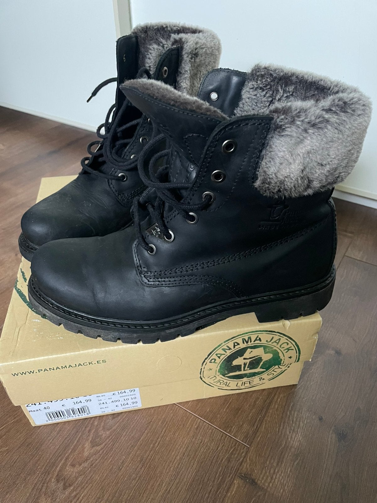 Panama Jack zwarte leren laarzen/schoenen  met bont, maat 40, Zwart, Overige typen, Ophalen of Verzenden, Zo goed als nieuw