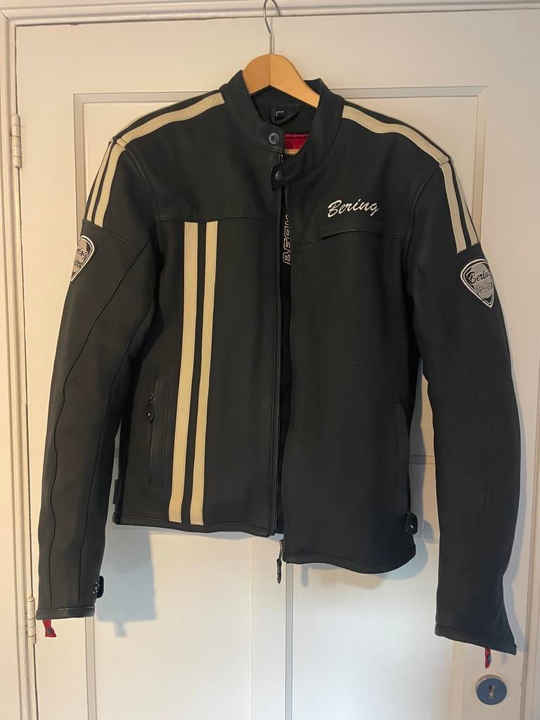 Bering Roadster Leren Motorjas - Zwart/Crème Maat L, Heren, Jas | leer, Ophalen of Verzenden, Bering