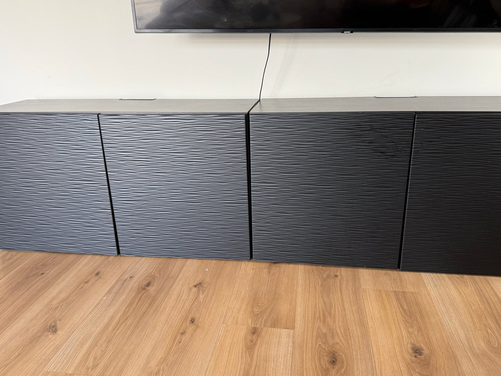 Zwart tv-meubel met opbergruimte, Ophalen, Gebruikt, 150 tot 200 cm, Minder dan 100 cm