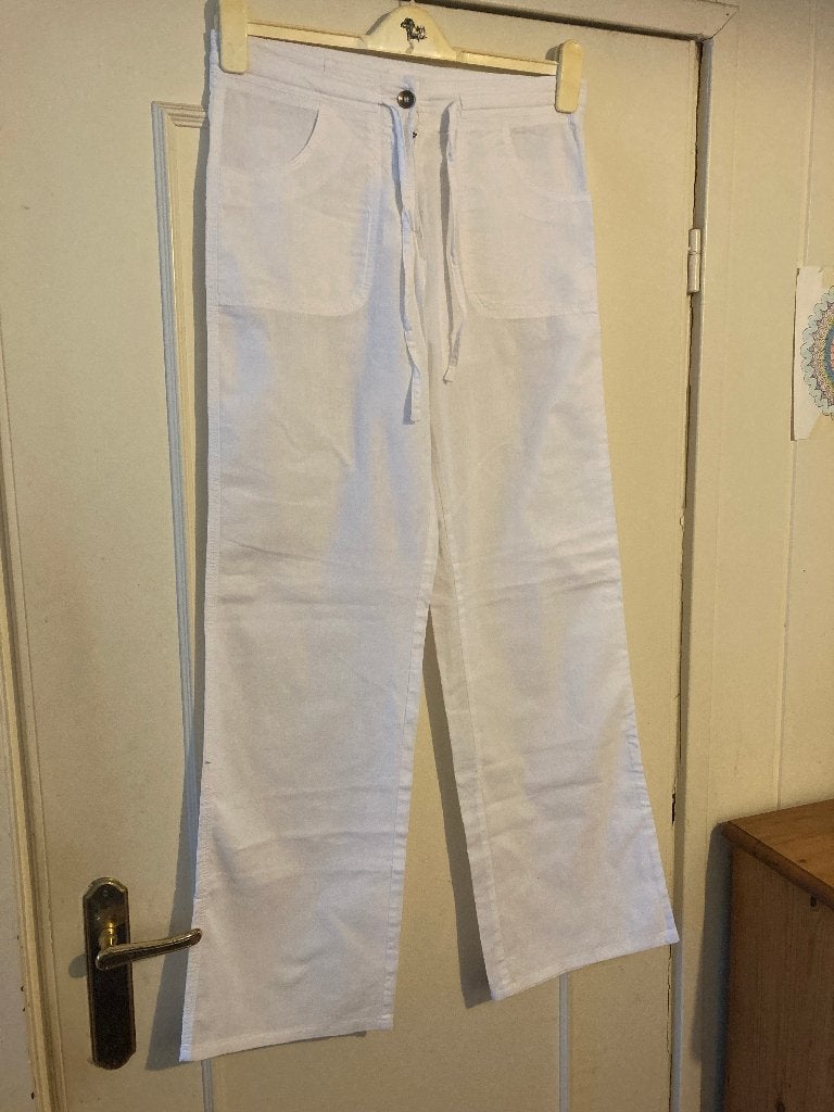 Leuke witte linnen lange broek van F-W Rap, maat M / 38, Maat 38/40 (M), F-W Rap, Wit, Ophalen of Verzenden