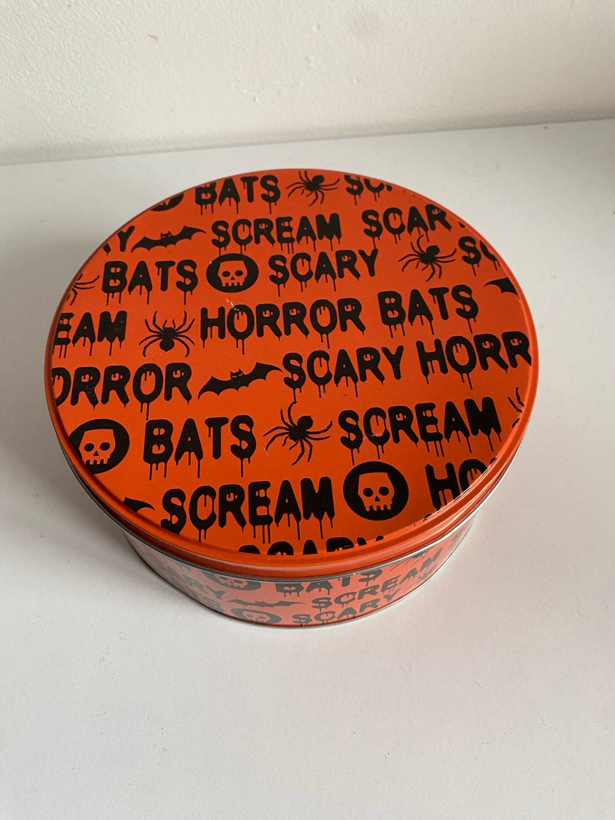 Halloween blikje - Spookachtig opbergblik, Ophalen, Minder dan 50 cm, Gebruikt, Metaal