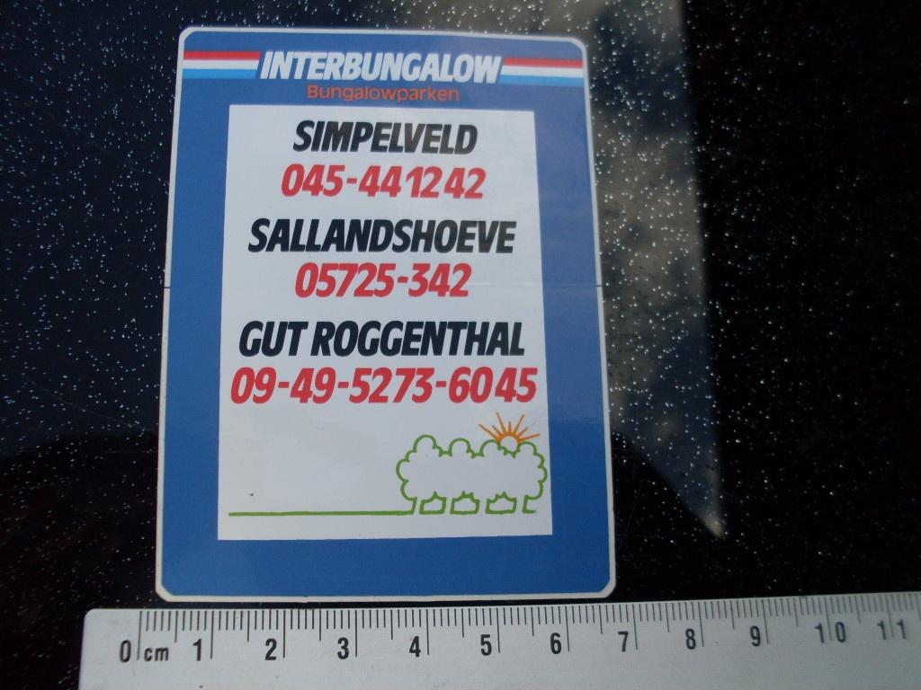sticker interbungalow simpelveld sallandshoeve roggenthal, Verzenden, Zo goed als nieuw, Bedrijf of Vereniging