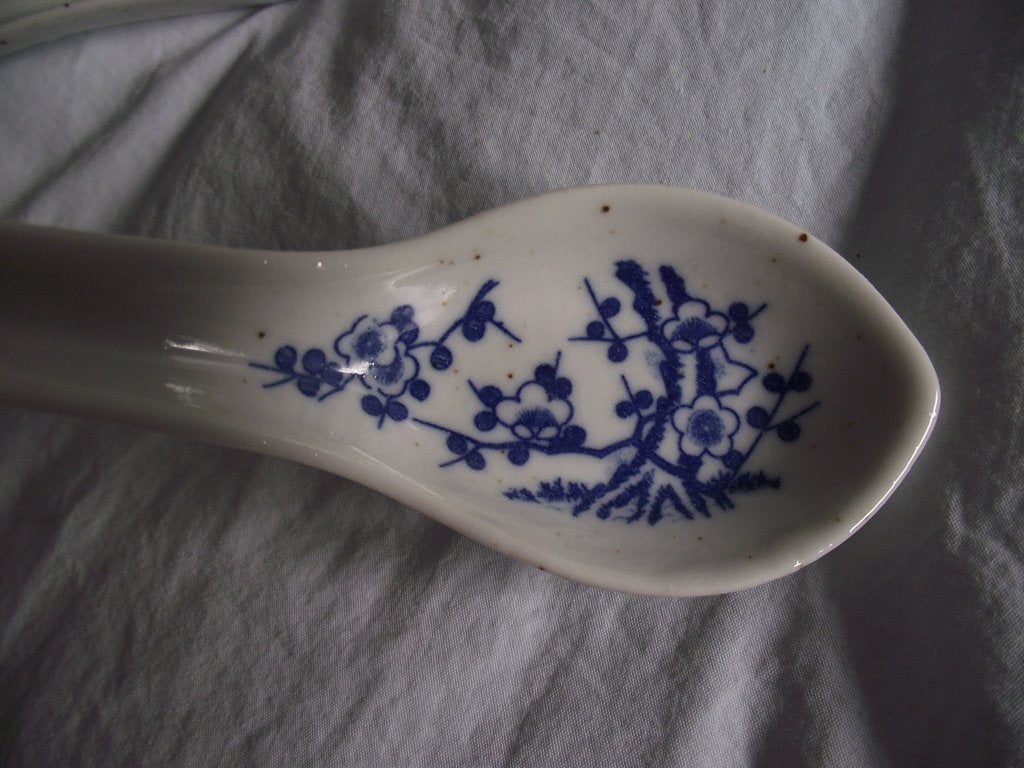 6 vintage wit porselein kersenbloesem rijstlepel Japan p st, Ophalen of Verzenden