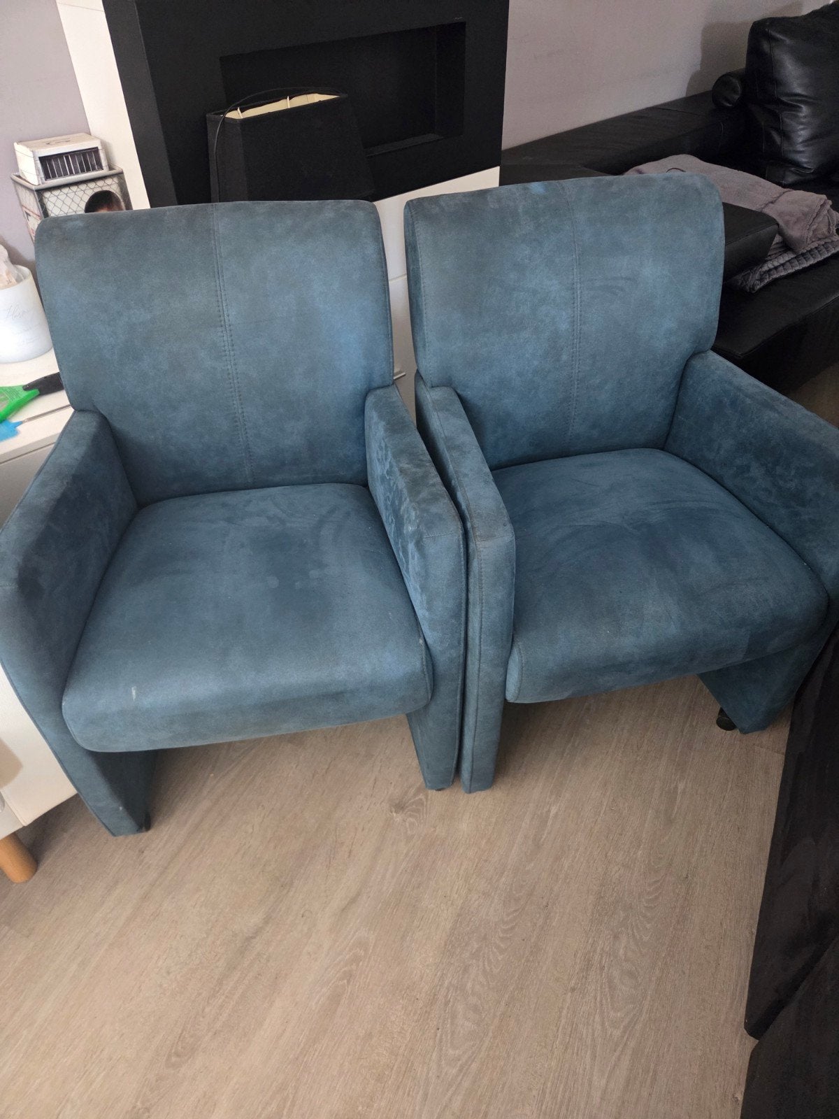 2 Goossens fauteuils - blauw/grijs stof, Huis en Inrichting, Fauteuils, Gebruikt, 75 tot 100 cm, Ophalen of Verzenden, 50 tot 75 cm