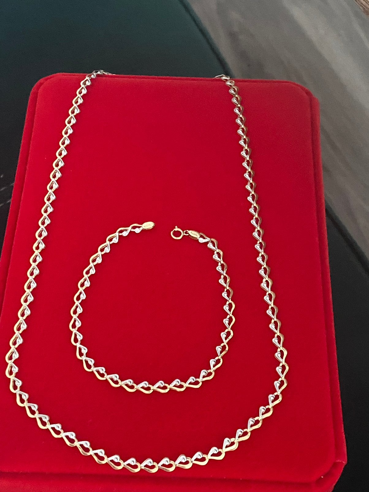 14 karaat gouden set: ketting en armband( wit en geel goud), Sieraden, Tassen en Uiterlijk, -, -, Nieuw, Ophalen of Verzenden