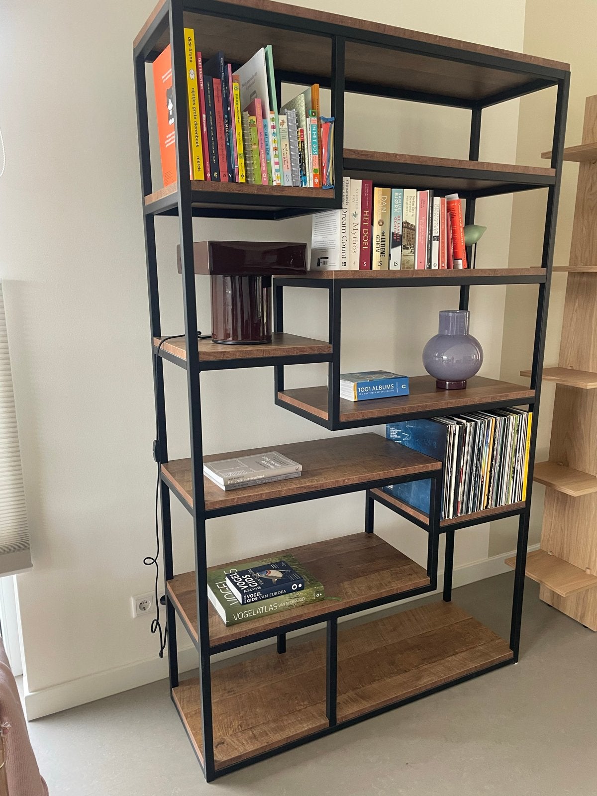 Robuuste Boekenkast Massief Hout & Staal - 202x120x40 cm, Huis en Inrichting, Ophalen, Met plank(en), 100 tot 150 cm, 200 cm of meer