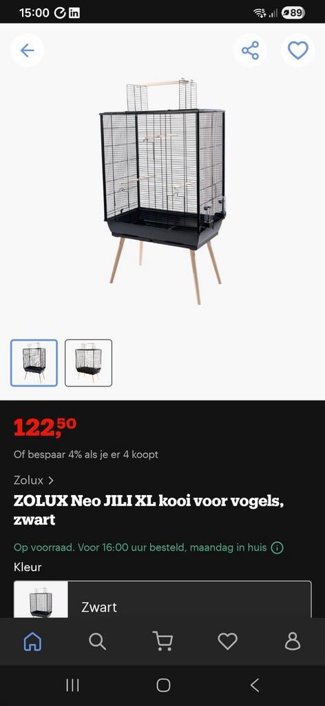 Nieuwe ongebruikte vogelkooi kleur wit Zolux Neo Jili XL, Dieren en Toebehoren, Ophalen, Nieuw, Metaal, Vogelkooi
