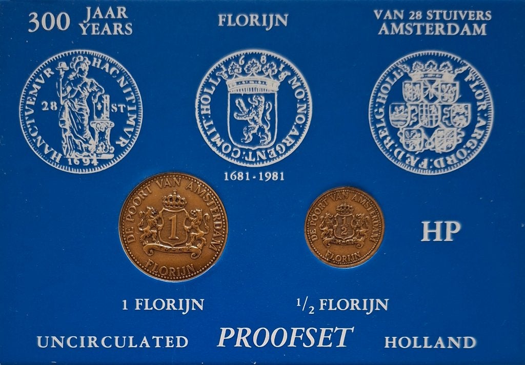 Proofset 300 jaar Amsterdam 1681-1981, met 1/2 en 1 Florijn, Verzenden, Koningin Beatrix, Setje