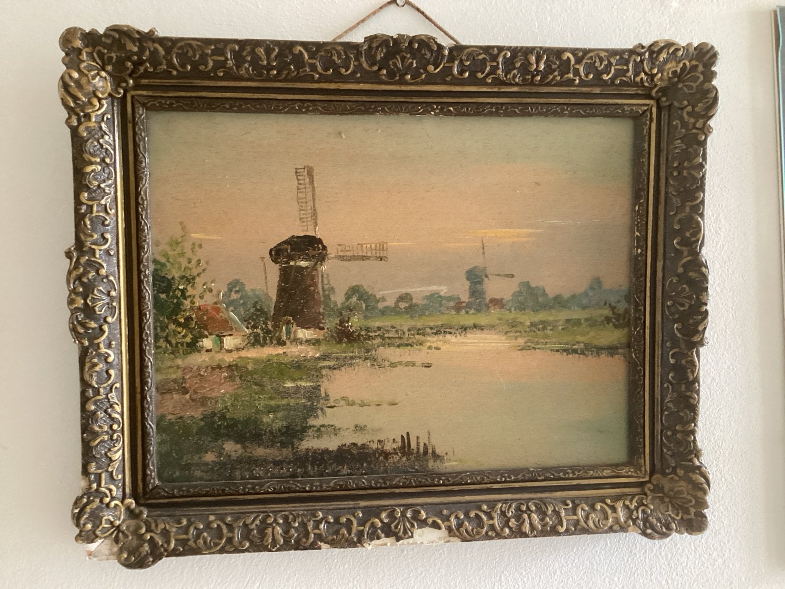 Oud Hollands Landschap Schilderij met Molens, Doek, Oud hollands, Ophalen of Verzenden, Landschap