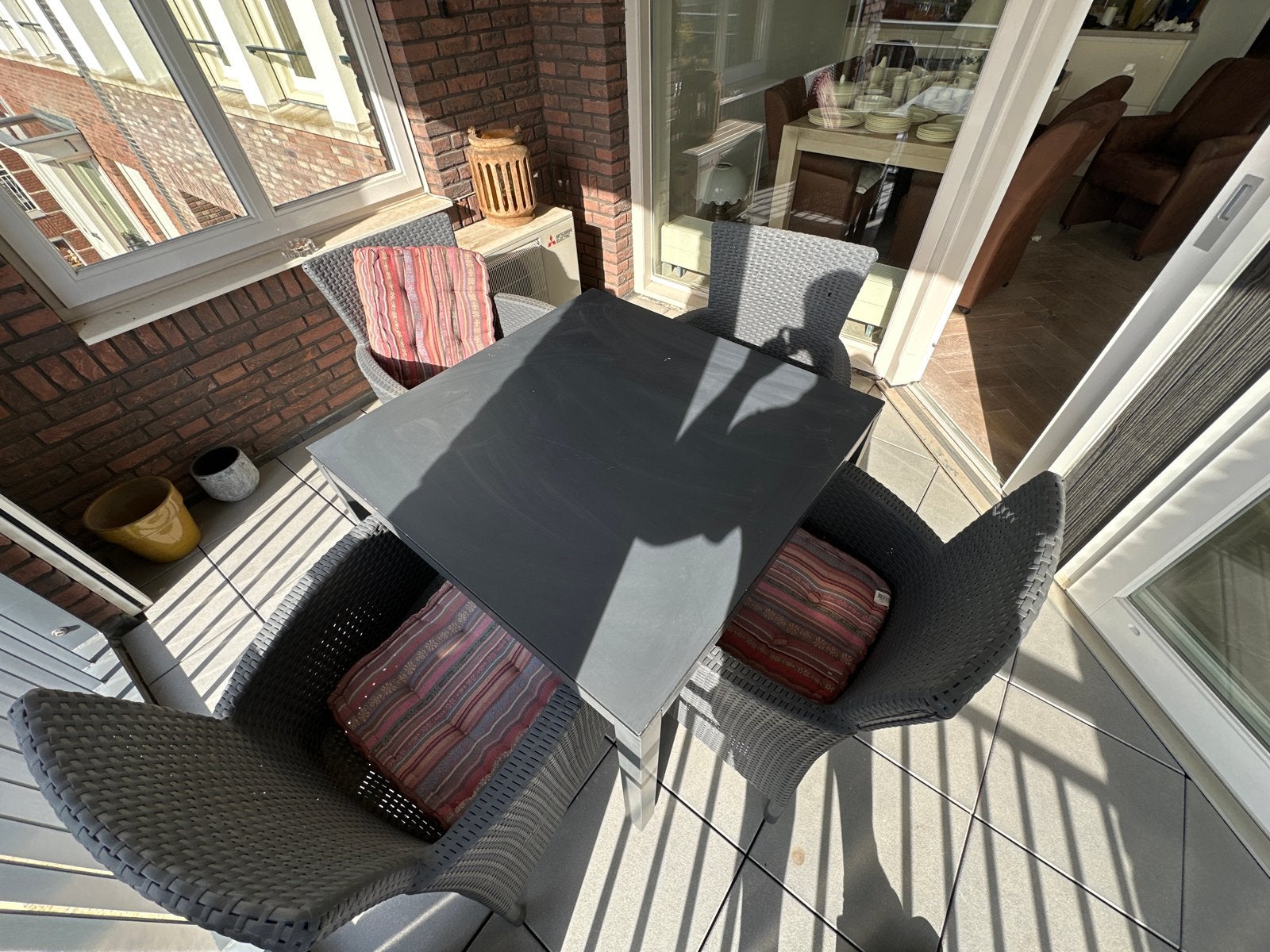 Wicker tuinset met 4 stoelen en tafel, Ophalen, 4 zitplaatsen, Gebruikt, Eettafel