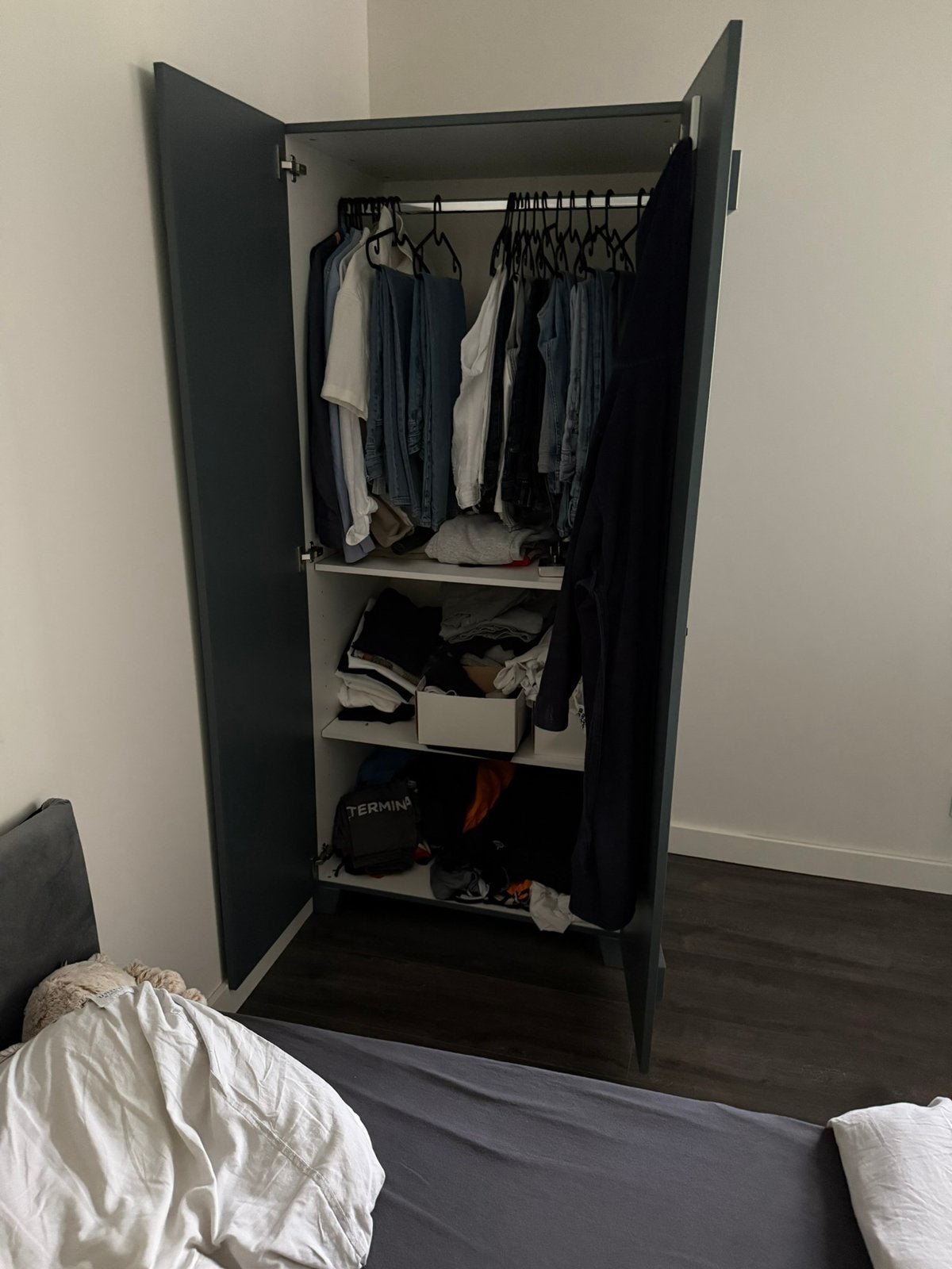 Tienerkamer in kleur Petrol: Kledingkast + bed + bureau, Ophalen of Verzenden, Zo goed als nieuw, Tweepersoons