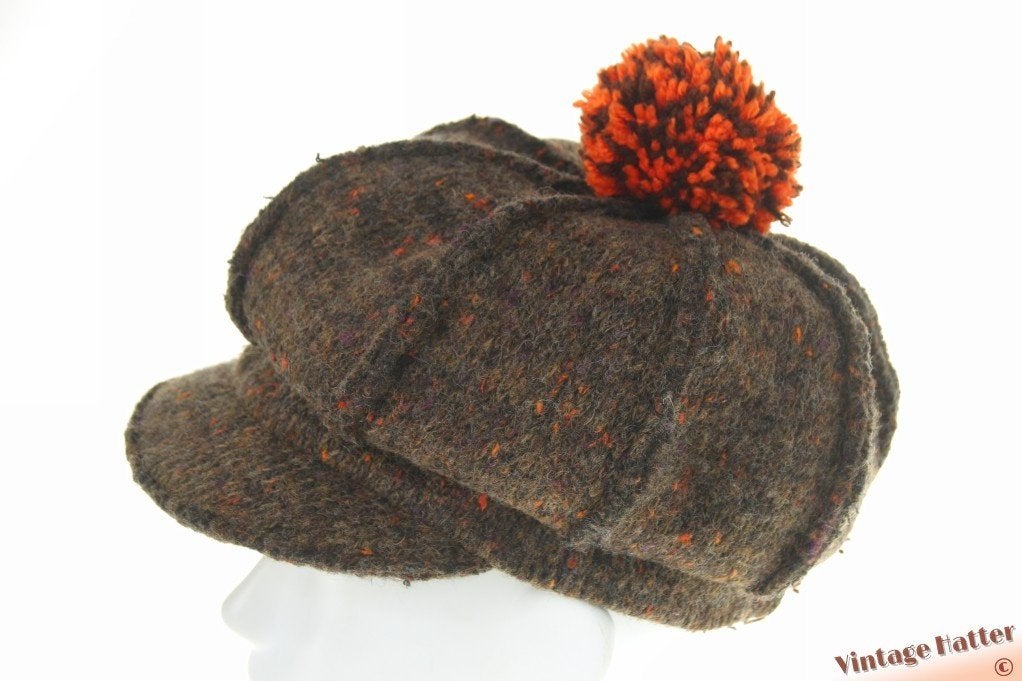 Vintage Ballonpet Hutsalon Ria grijzig bruin met pompon 56, Kleding | Dames, 56 of 57 cm (M, 7 of 7⅛ inch), "Hutsalon Ria", Ophalen of Verzenden
