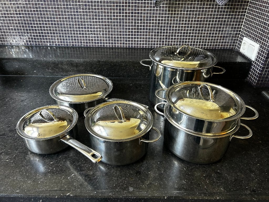 Pannenset, Met handvatten, Pannenset, Ophalen of Verzenden, Zo goed als nieuw