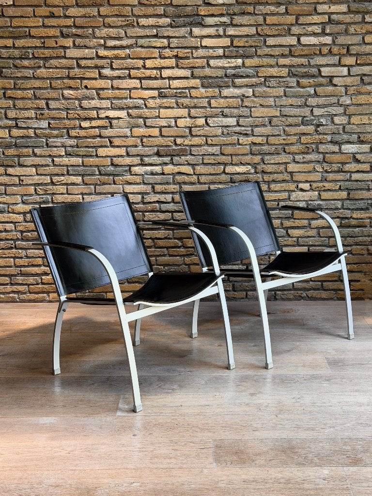 2 Vintage IKEA designstoelen Björklund zwart leer / Bauhaus, Huis en Inrichting, Ophalen, Gebruikt, Zwart, Leer