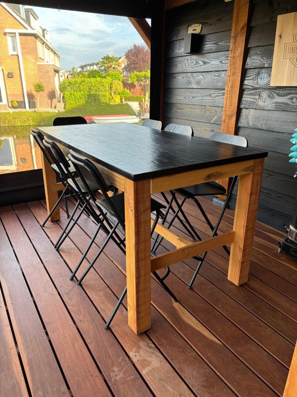 Mooie grote houten buitentafel, Ophalen of Verzenden, Zo goed als nieuw, Rechthoekig, Hout