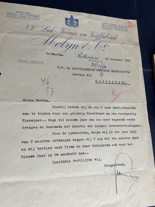 ROTTERDAM Molyn & Co Rotterdam 1943 OUDE BRIEF, Verzenden