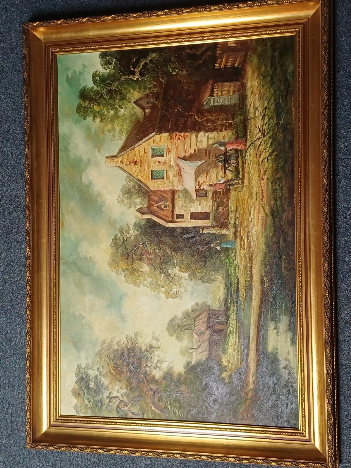 Klassiek Landschap Olieverfschilderij in Gouden Lijst, Antiek en Kunst, Ophalen, Doek, Landschap, Olieverf