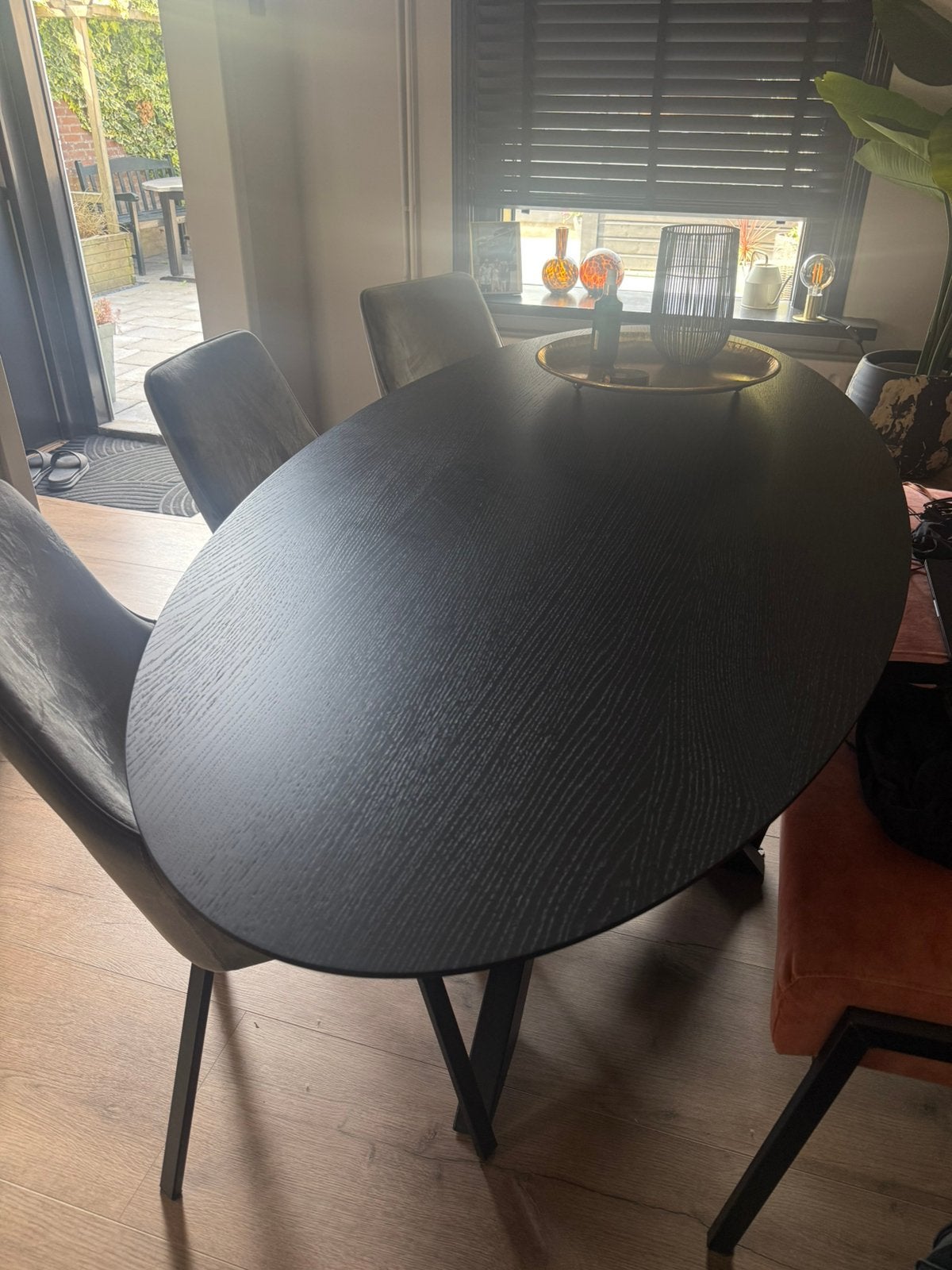 Kas20 zwarte ovale eettafel met kruispoot - 200x90, Ophalen, 200 cm of meer, 50 tot 100 cm, Zo goed als nieuw