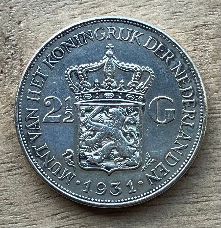 2,5 gulden 1931 Wilhelmina, Postzegels en Munten, Ophalen, Koningin Wilhelmina, 2½ gulden, Losse munt