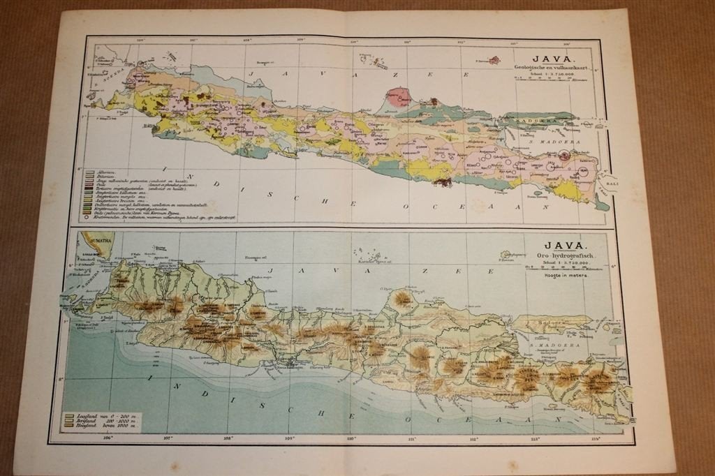 Antieke kaart - Java Geologisch / Vulkaankaart - Ca 1900, Ophalen of Verzenden, 1800 tot 2000, Nederland, Landkaart