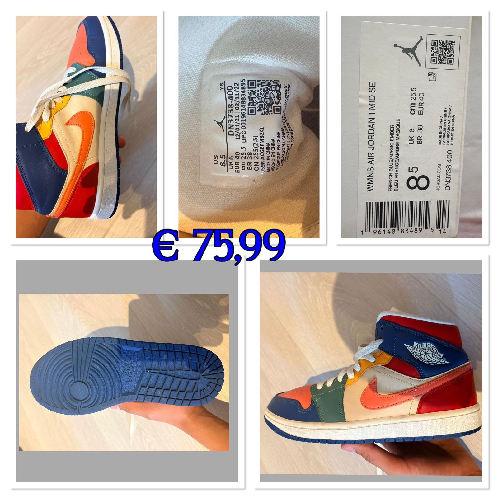 Nike Air Jordan 1 Mid SE 'French Blue/Magic Ember' (ZGAN), Ophalen of Verzenden, Zo goed als nieuw