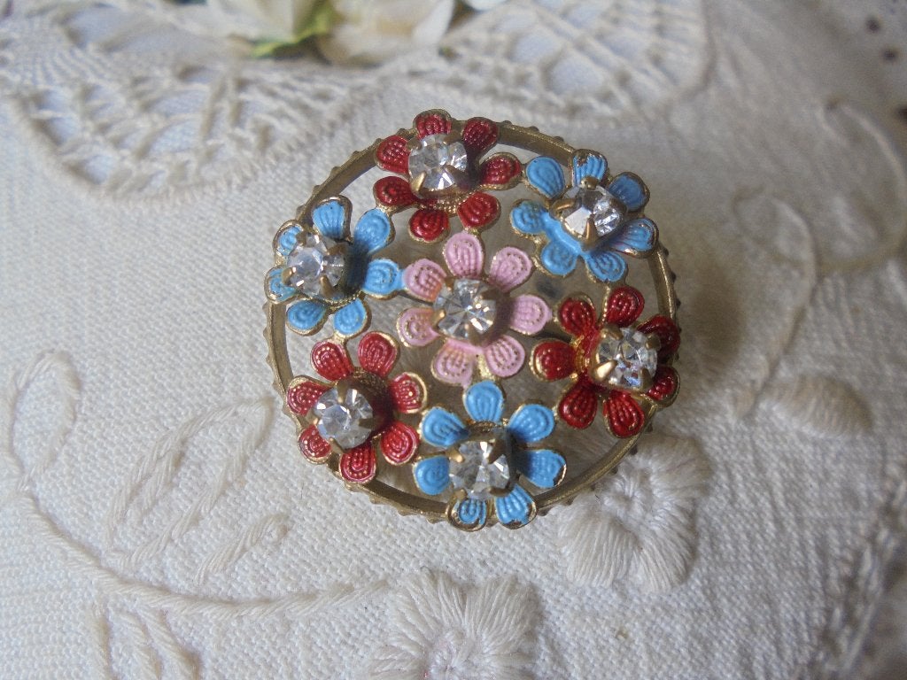 Vintage broche filigraan glazen strass steentjes, Overige materialen, Minder dan 4 cm, Ophalen of Verzenden, Zo goed als nieuw