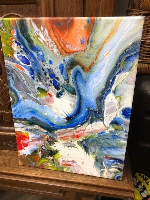 Nr4) schilderij 30x40 cm  rood blauw oranje wit, Ophalen of Verzenden, Nieuw, Minder dan 50 cm, Schilderij