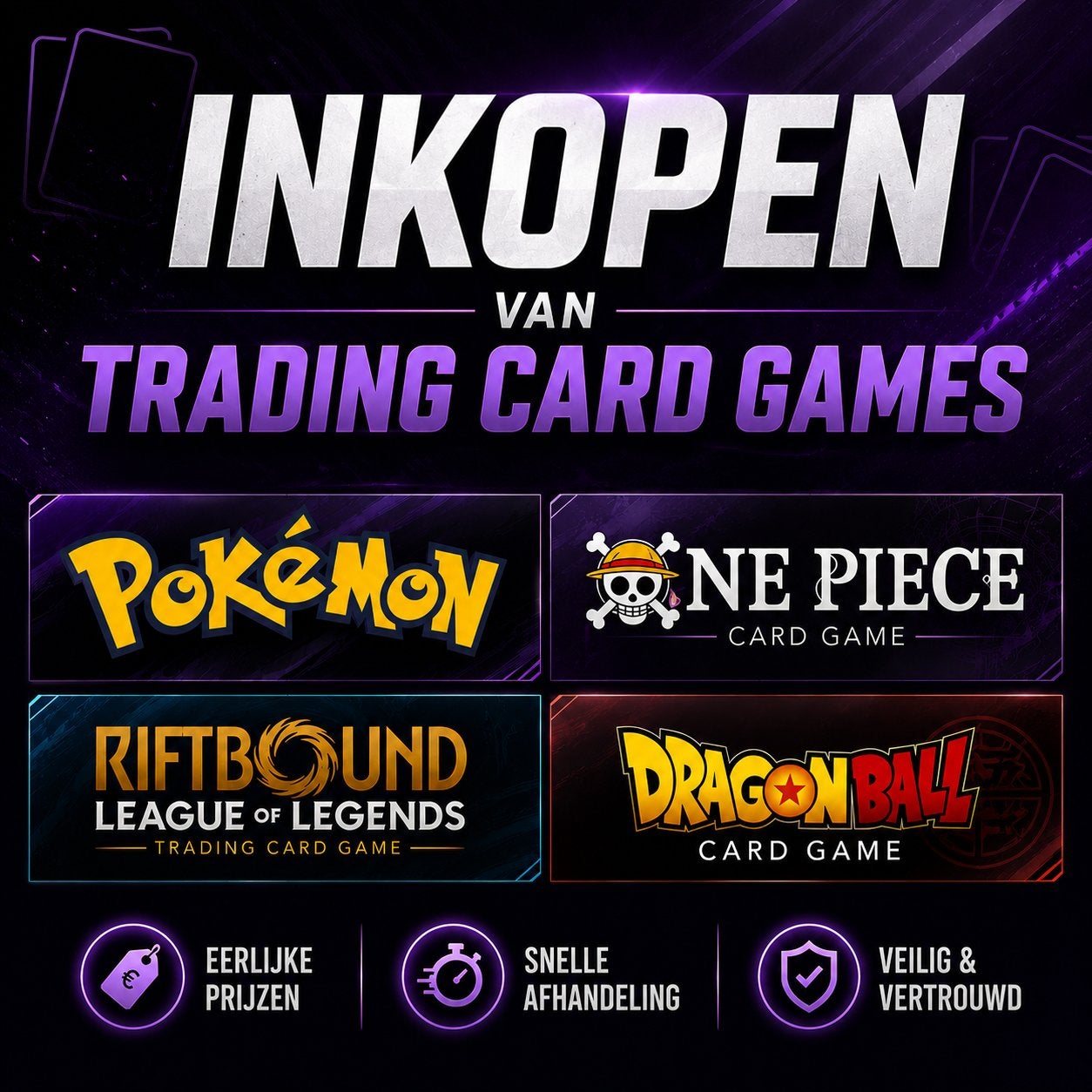 Inkoop van Pokémon, One Piece, Riftbound en Dragon ball, Ophalen of Verzenden, Nieuw, Meerdere kaarten, Foil